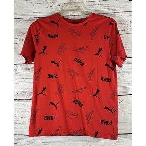 Puma Logo T-Shirt Tee Boys Size Large Red Short Sleeve Athletic Spell Out Cotton